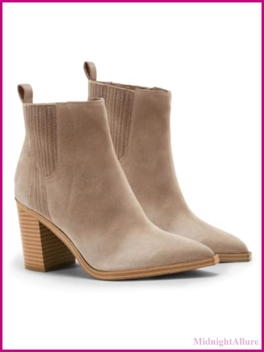 Womens Ankle Boots Pointed Toe Chunky Heel Faux Suede Dress Booties Slip On